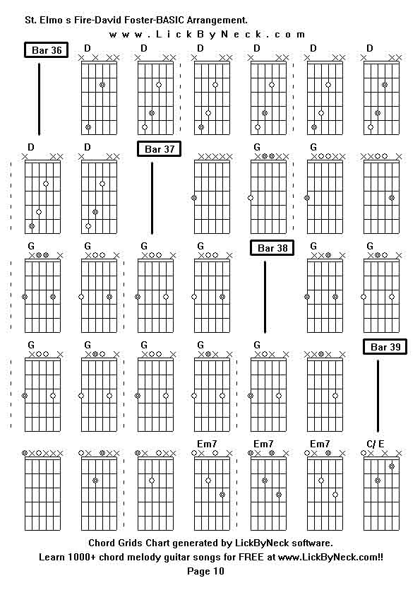 Chord Grids Chart of chord melody fingerstyle guitar song-St Elmo s Fire-David Foster-BASIC Arrangement,generated by LickByNeck software.